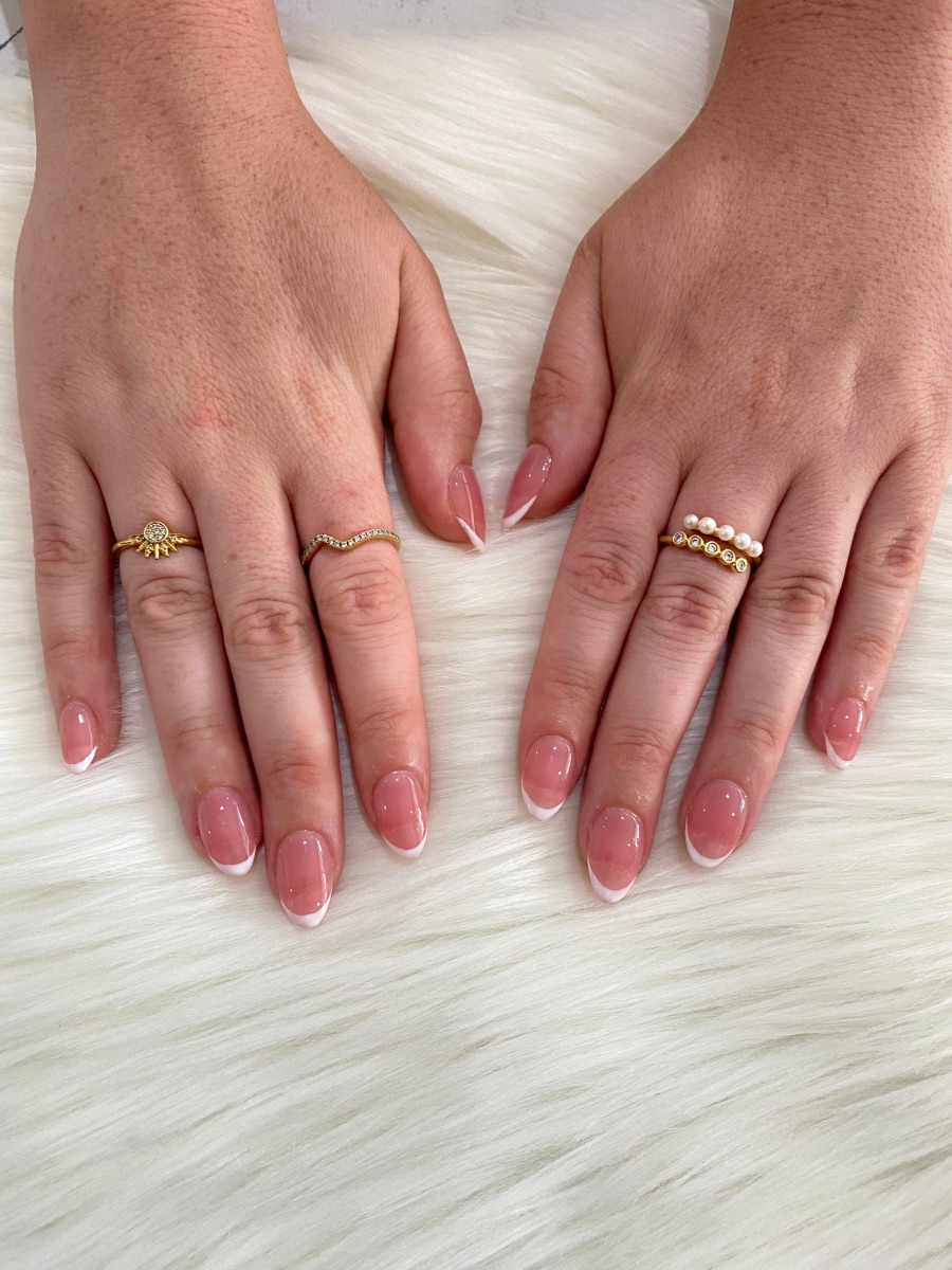 Classic French almond gel nails — Top Nail Studio Bali