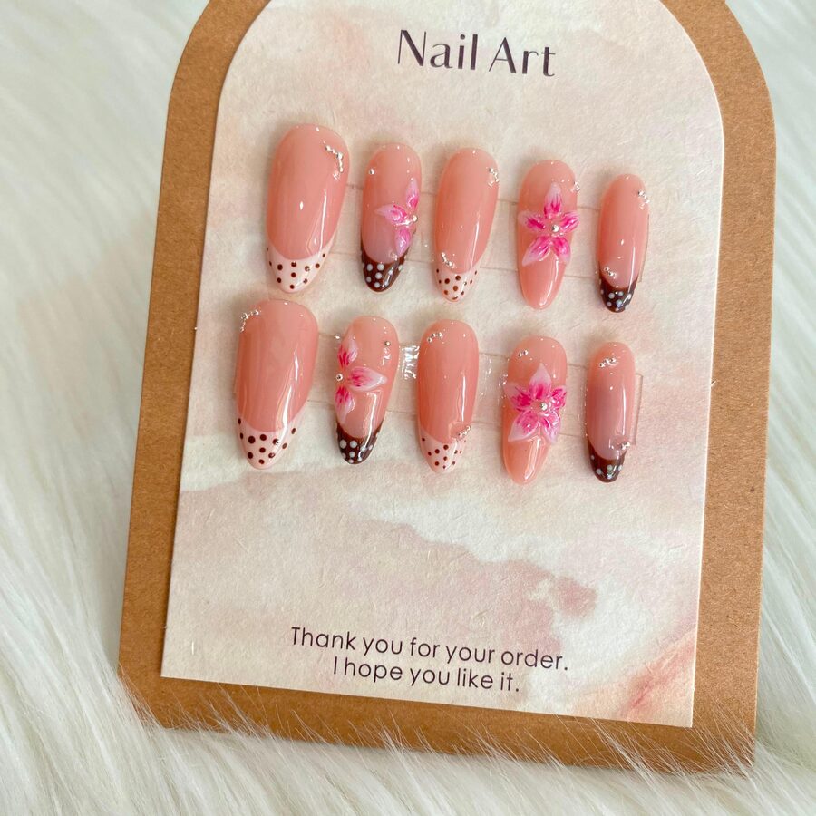 Hand painted floral French press on nail set made in Denpasar, Bali